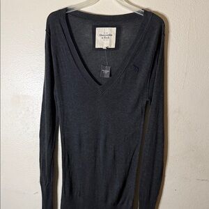 Abercrombie & Fitch Charcoal viscose  V-Neck Sweater